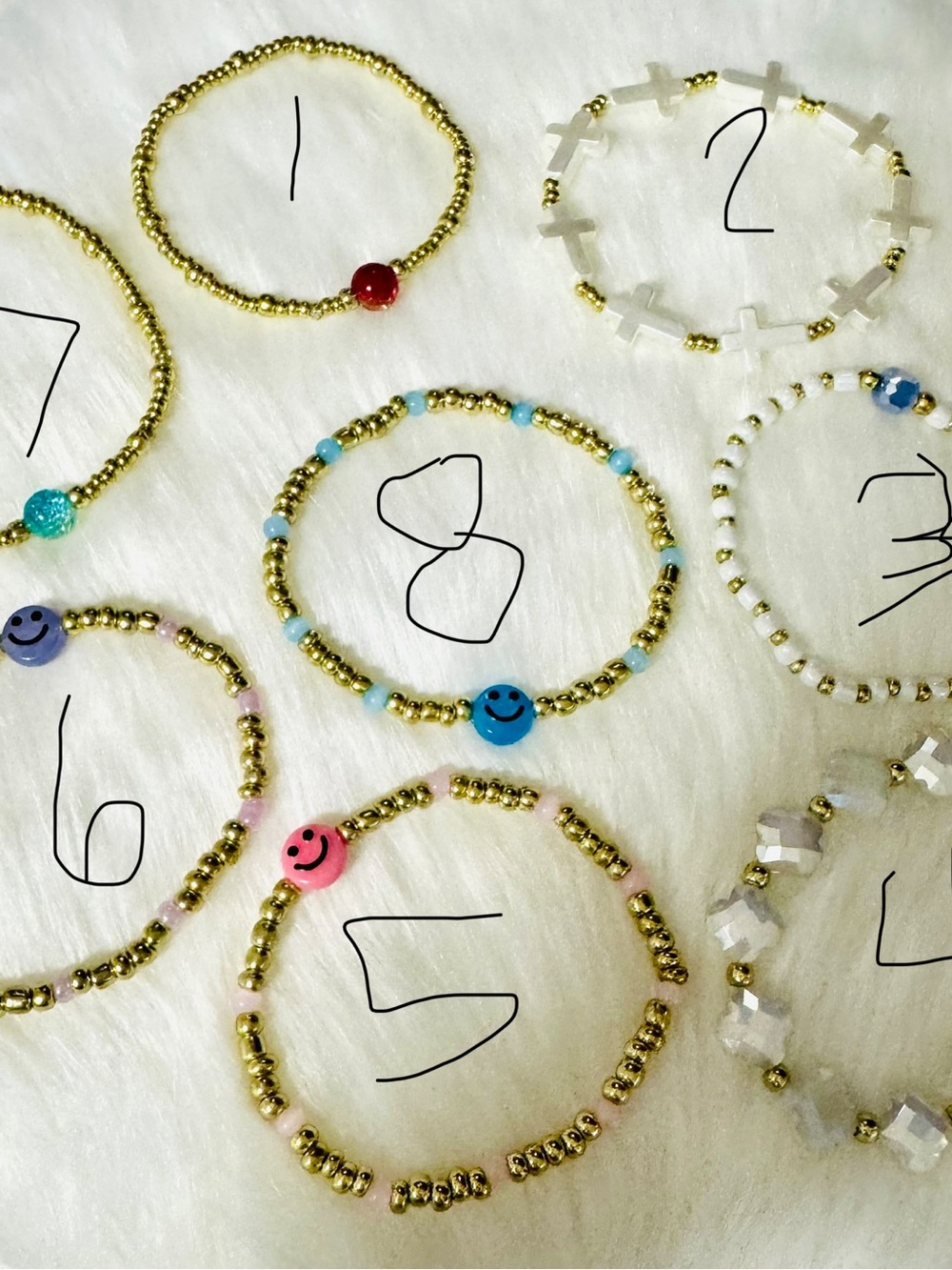 Beaded Smile Face Stretch Bracelet - Gold & Pastel Beads